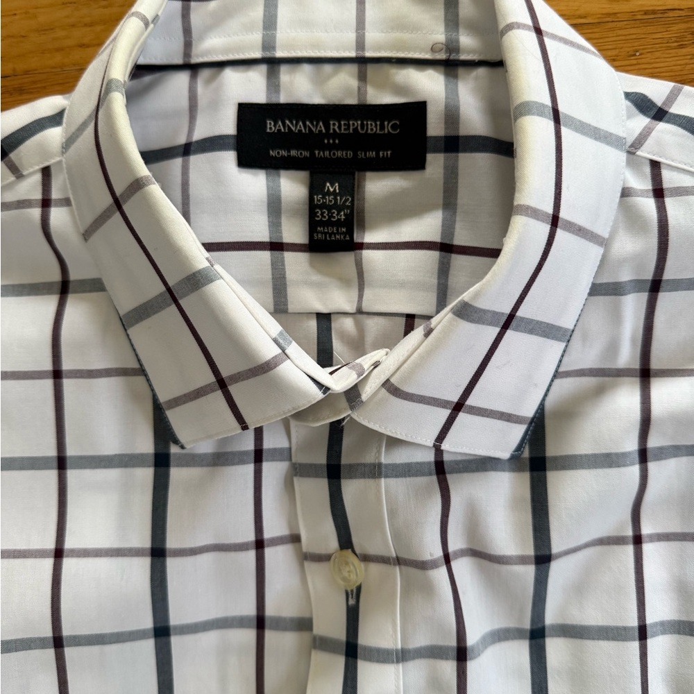 THREE Banana Republic Men's Button-Down Plaid Dress Shirt - Size Medium - Picture 11 of 15